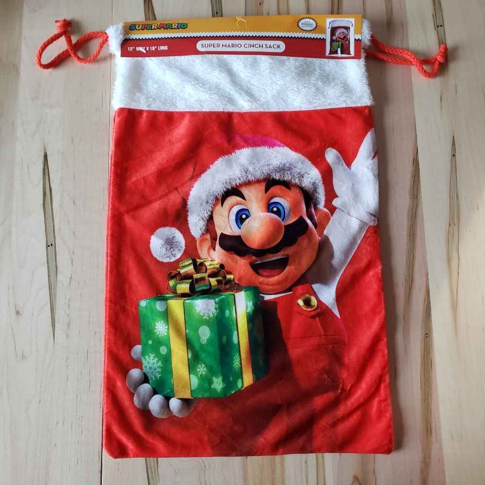 Christmas Mario Drawstring Bag